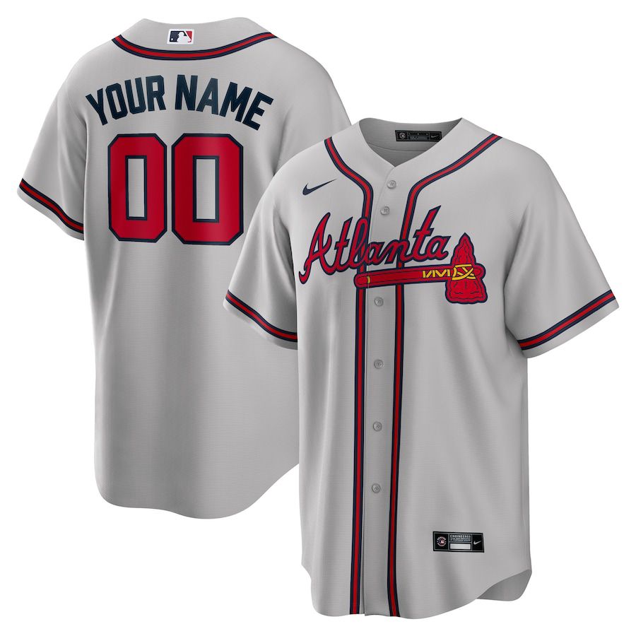 Men Atlanta Braves Nike Gray Road Custom Replica MLB Jersey